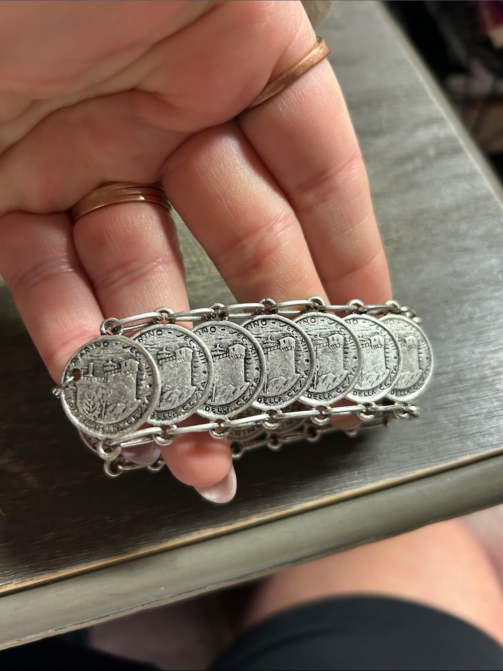 Mid-Century Parisian Souvenir Coin Bracelet Vintage Roma Italian Coin Bracelet